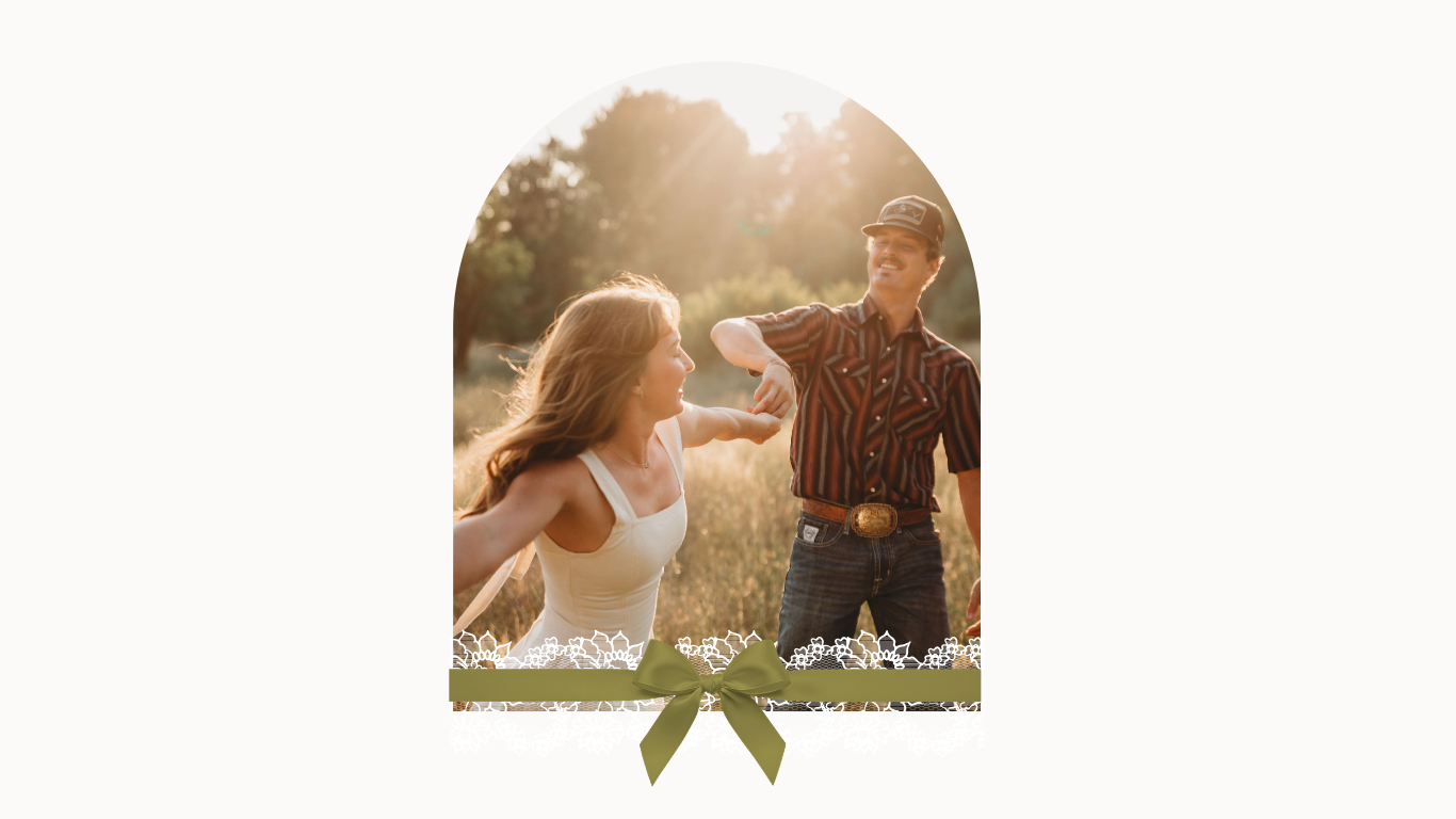 Braylee and Colten laughing together in a golden field